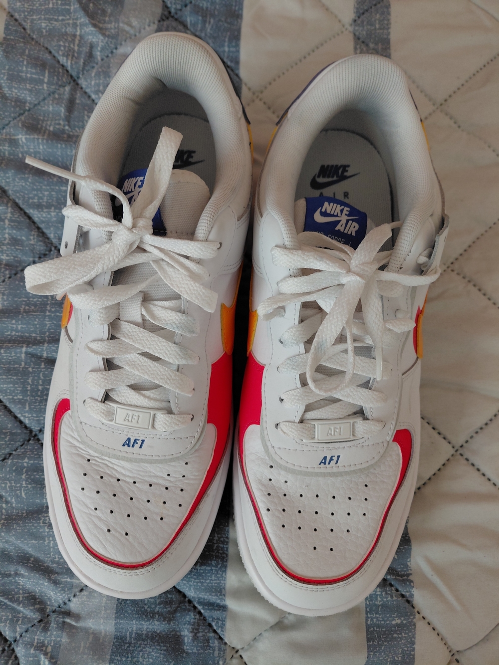 Nike Air Force 1 White Red Pink Yellow Accent Women’s Athletic Shoes